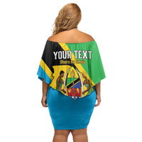 Personalised Tanzania Union Day Family Matching Off Shoulder Short Dress and Hawaiian Shirt Coat Of Arms With Map