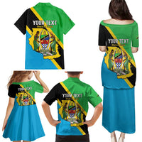 Personalised Tanzania Union Day Family Matching Puletasi and Hawaiian Shirt Coat Of Arms With Map
