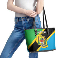 Personalised Tanzania Union Day Leather Tote Bag Coat Of Arms With Map