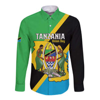 Personalised Tanzania Union Day Long Sleeve Button Shirt Coat Of Arms With Map
