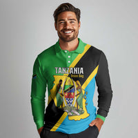 Personalised Tanzania Union Day Long Sleeve Polo Shirt Coat Of Arms With Map