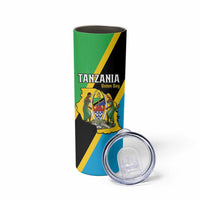Personalised Tanzania Union Day Skinny Tumbler Coat Of Arms With Map