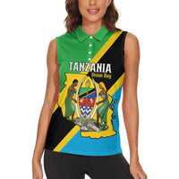 Personalised Tanzania Union Day Women Sleeveless Polo Shirt Coat Of Arms With Map