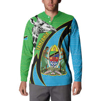 Tanzania Giraffe Button Sweatshirt Coat Of Arms African Pattern
