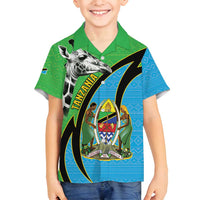 Tanzania Giraffe Family Matching Long Sleeve Bodycon Dress and Hawaiian Shirt Coat Of Arms African Pattern