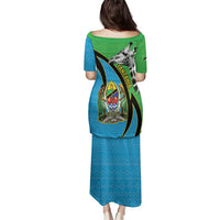 Tanzania Giraffe Family Matching Puletasi and Hawaiian Shirt Coat Of Arms African Pattern