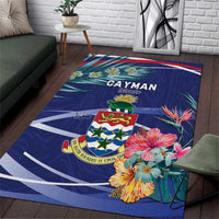 Personalized Cayman Islands Area Rug Coat Of Arms Tropical Flowers
