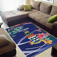 Personalized Cayman Islands Area Rug Coat Of Arms Tropical Flowers