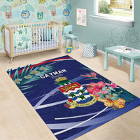 Personalized Cayman Islands Area Rug Coat Of Arms Tropical Flowers