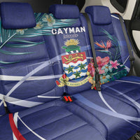Personalized Cayman Islands Back Car Seat Cover Coat Of Arms Tropical Flowers