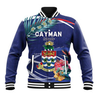Personalized Cayman Islands Baseball Jacket Coat Of Arms Tropical Flowers