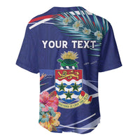 Personalized Cayman Islands Baseball Jersey Coat Of Arms Tropical Flowers