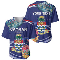 Personalized Cayman Islands Baseball Jersey Coat Of Arms Tropical Flowers