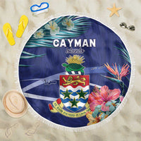 Personalized Cayman Islands Beach Blanket Coat Of Arms Tropical Flowers