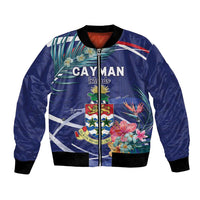 Personalized Cayman Islands Bomber Jacket Coat Of Arms Tropical Flowers