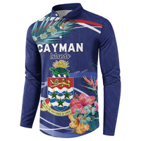 Personalized Cayman Islands Button Sweatshirt Coat Of Arms Tropical Flowers