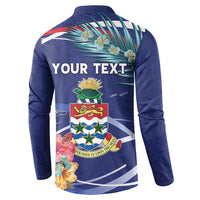 Personalized Cayman Islands Button Sweatshirt Coat Of Arms Tropical Flowers