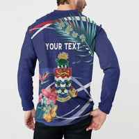 Personalized Cayman Islands Button Sweatshirt Coat Of Arms Tropical Flowers