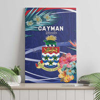 Personalized Cayman Islands Canvas Wall Art Coat Of Arms Tropical Flowers