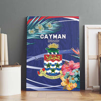 Personalized Cayman Islands Canvas Wall Art Coat Of Arms Tropical Flowers
