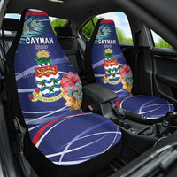 Personalized Cayman Islands Car Seat Cover Coat Of Arms Tropical Flowers