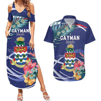 Personalized Cayman Islands Couples Matching Summer Maxi Dress and Hawaiian Shirt Coat Of Arms Tropical Flowers