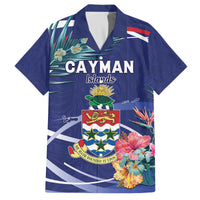 Personalized Cayman Islands Family Matching Off The Shoulder Long Sleeve Dress and Hawaiian Shirt Coat Of Arms Tropical Flowers