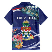 Personalized Cayman Islands Family Matching Off The Shoulder Long Sleeve Dress and Hawaiian Shirt Coat Of Arms Tropical Flowers