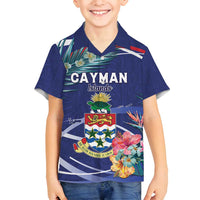 Personalized Cayman Islands Family Matching Off Shoulder Short Dress and Hawaiian Shirt Coat Of Arms Tropical Flowers