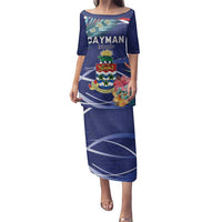 Personalized Cayman Islands Family Matching Puletasi and Hawaiian Shirt Coat Of Arms Tropical Flowers