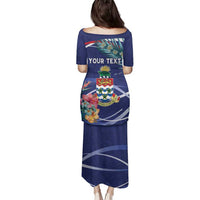 Personalized Cayman Islands Family Matching Puletasi and Hawaiian Shirt Coat Of Arms Tropical Flowers