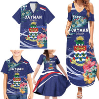 Personalized Cayman Islands Family Matching Summer Maxi Dress and Hawaiian Shirt Coat Of Arms Tropical Flowers