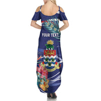 Personalized Cayman Islands Family Matching Summer Maxi Dress and Hawaiian Shirt Coat Of Arms Tropical Flowers