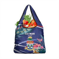 Personalized Cayman Islands Grocery Bag Coat Of Arms Tropical Flowers