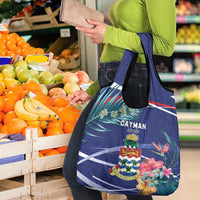 Personalized Cayman Islands Grocery Bag Coat Of Arms Tropical Flowers