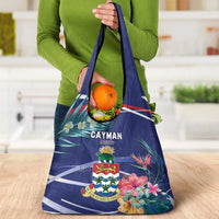 Personalized Cayman Islands Grocery Bag Coat Of Arms Tropical Flowers