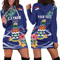 Personalized Cayman Islands Hoodie Dress Coat Of Arms Tropical Flowers