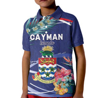 Personalized Cayman Islands Kid Polo Shirt Coat Of Arms Tropical Flowers