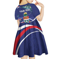 Personalized Cayman Islands Kid Short Sleeve Dress Coat Of Arms Tropical Flowers