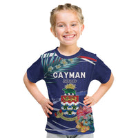 Personalized Cayman Islands Kid T Shirt Coat Of Arms Tropical Flowers