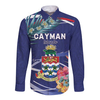 Personalized Cayman Islands Long Sleeve Button Shirt Coat Of Arms Tropical Flowers