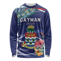 Personalized Cayman Islands Long Sleeve Shirt Coat Of Arms Tropical Flowers