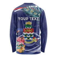 Personalized Cayman Islands Long Sleeve Shirt Coat Of Arms Tropical Flowers