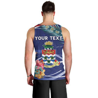 Personalized Cayman Islands Men Tank Top Coat Of Arms Tropical Flowers