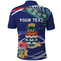 Personalized Cayman Islands Polo Shirt Coat Of Arms Tropical Flowers