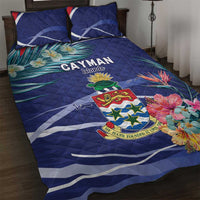 Personalized Cayman Islands Quilt Bed Set Coat Of Arms Tropical Flowers