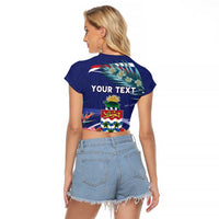 Personalized Cayman Islands Raglan Cropped T Shirt Coat Of Arms Tropical Flowers