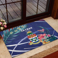 Personalized Cayman Islands Rubber Doormat Coat Of Arms Tropical Flowers