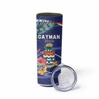 Personalized Cayman Islands Skinny Tumbler Coat Of Arms Tropical Flowers