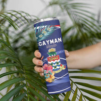 Personalized Cayman Islands Skinny Tumbler Coat Of Arms Tropical Flowers